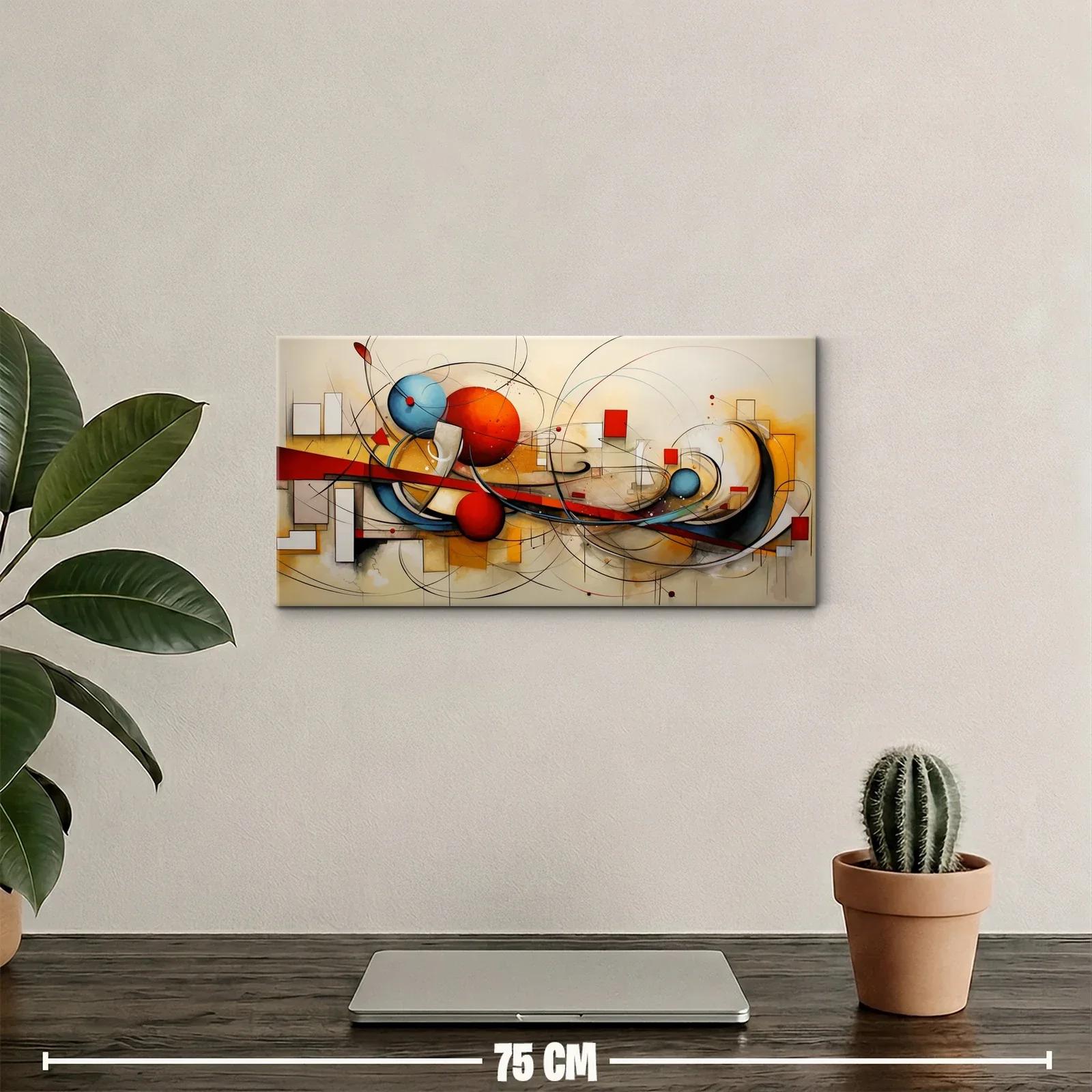 Cuadro abstracto geométrico con esferas rojas y azules — miniatura 2