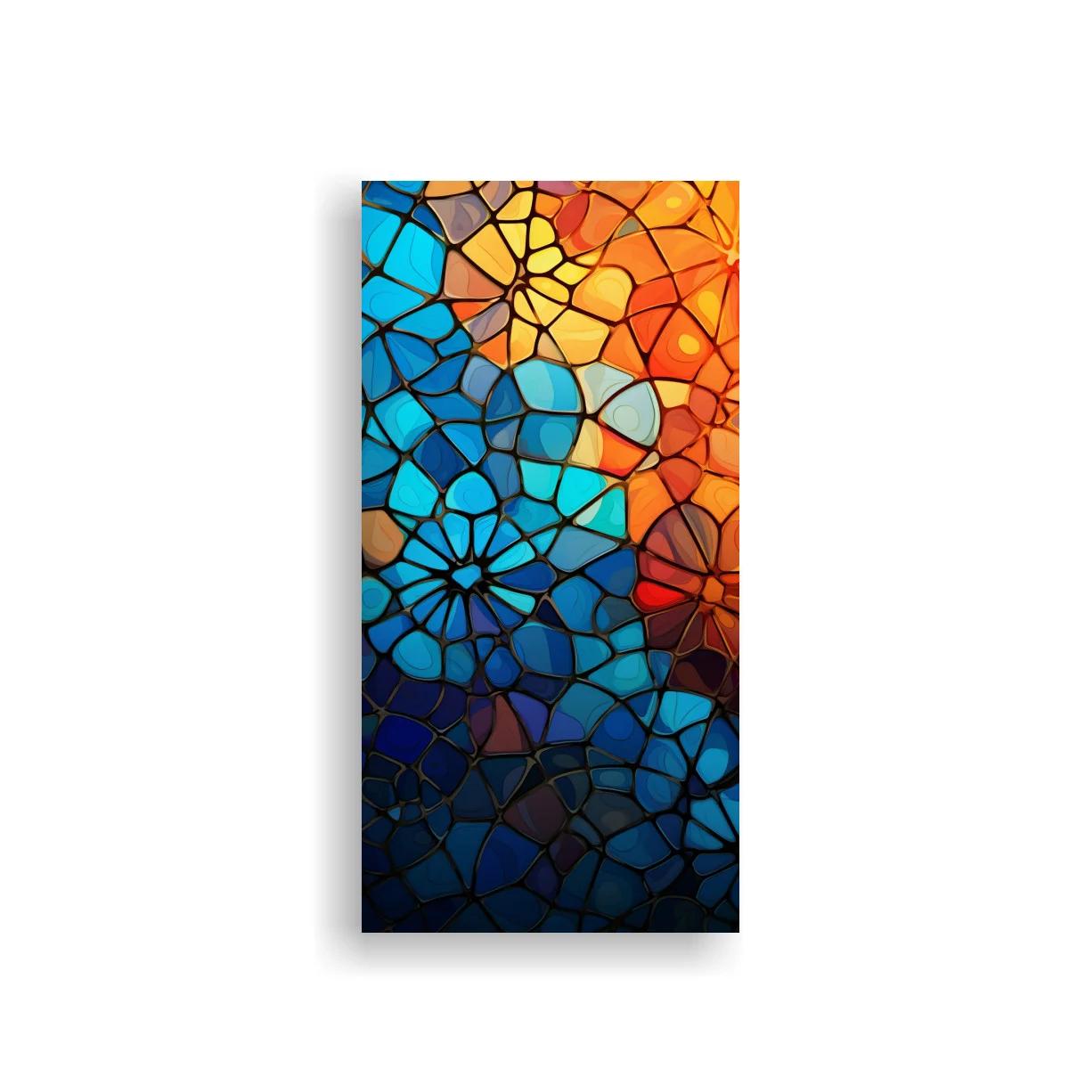 Cuadro vidriera abstracta multicolor con rosetas y degradado cálido