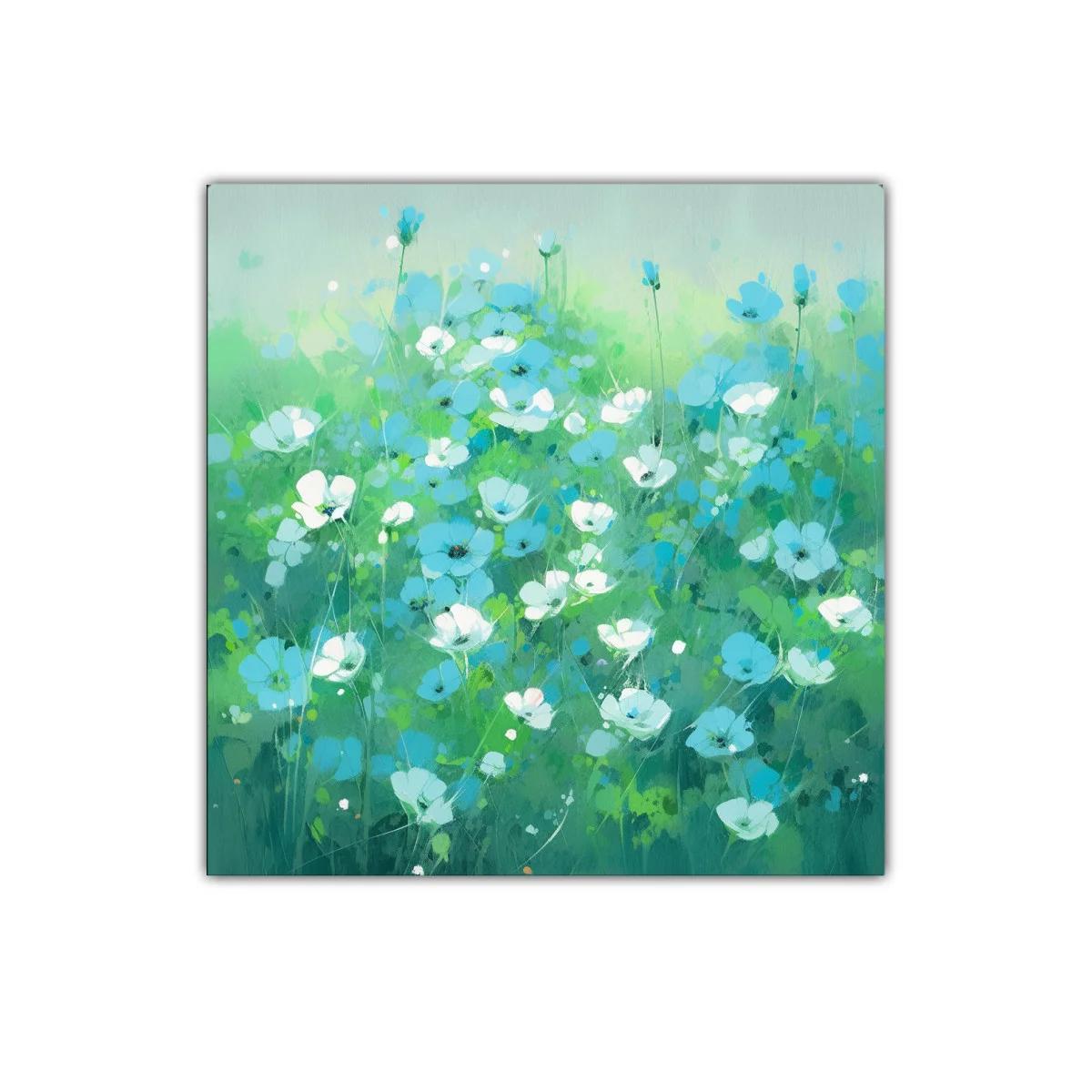 Cuadro decorativo con flores silvestres en tonos verde y azul — imagen principal