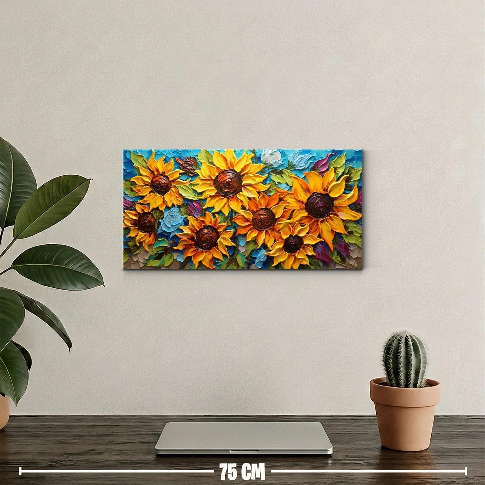 Cuadro girasoles con follaje azul y turquesa — miniatura 2