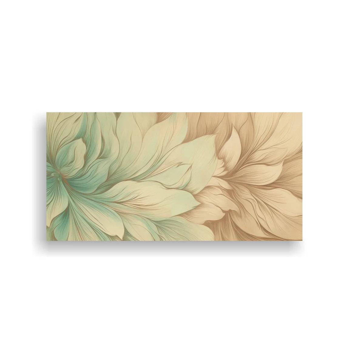 Cuadro flor beige y verde agua con pétalos superpuestos