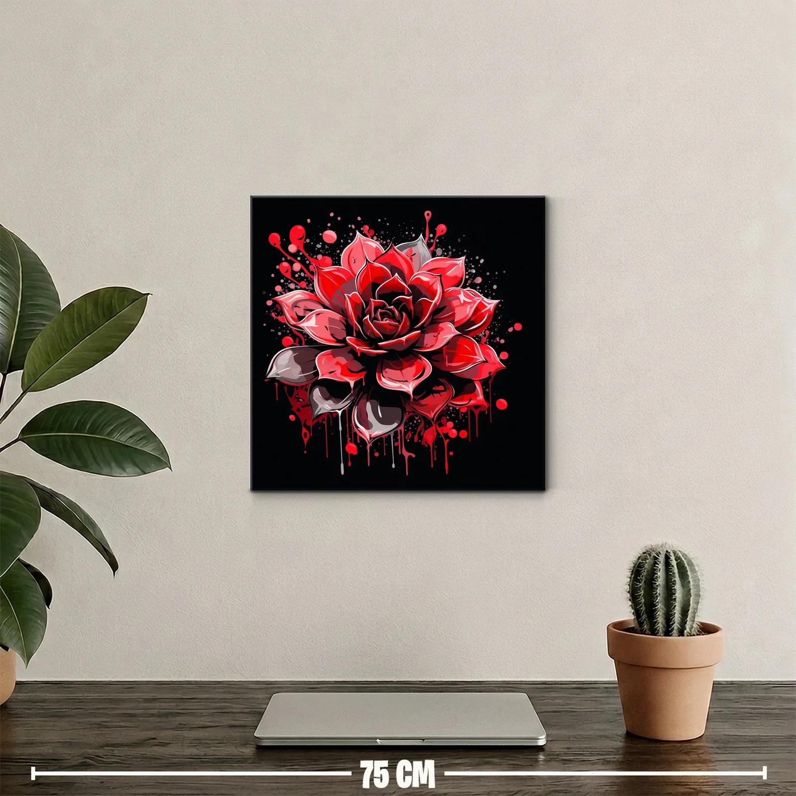 Impactante flor roja con efecto salpicado sobre fondo oscuro — miniatura 2