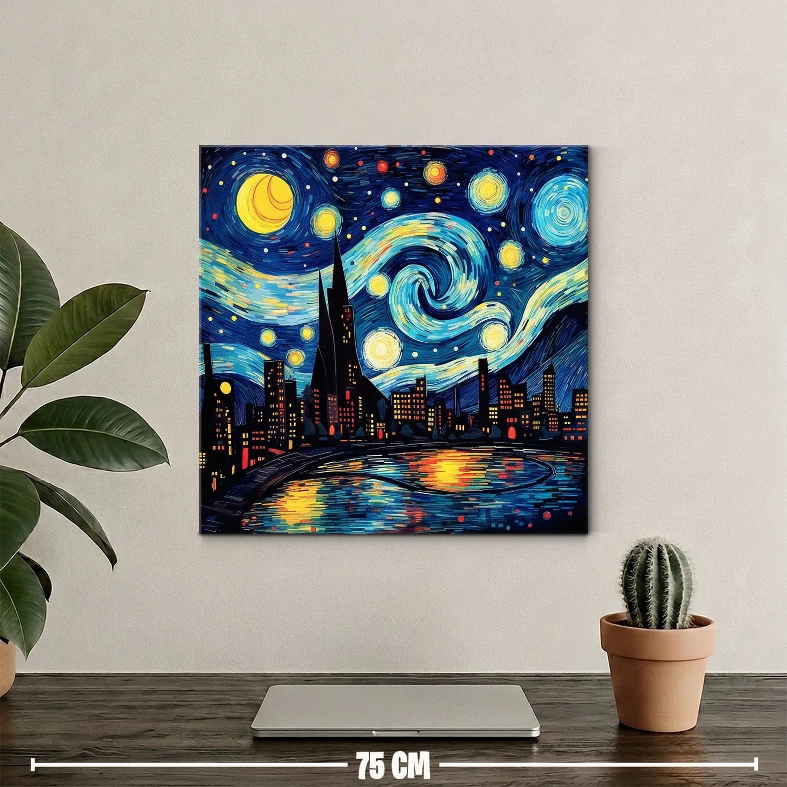 Paisaje nocturno urbano con estrellas vibrantes y reflejos — miniatura 2