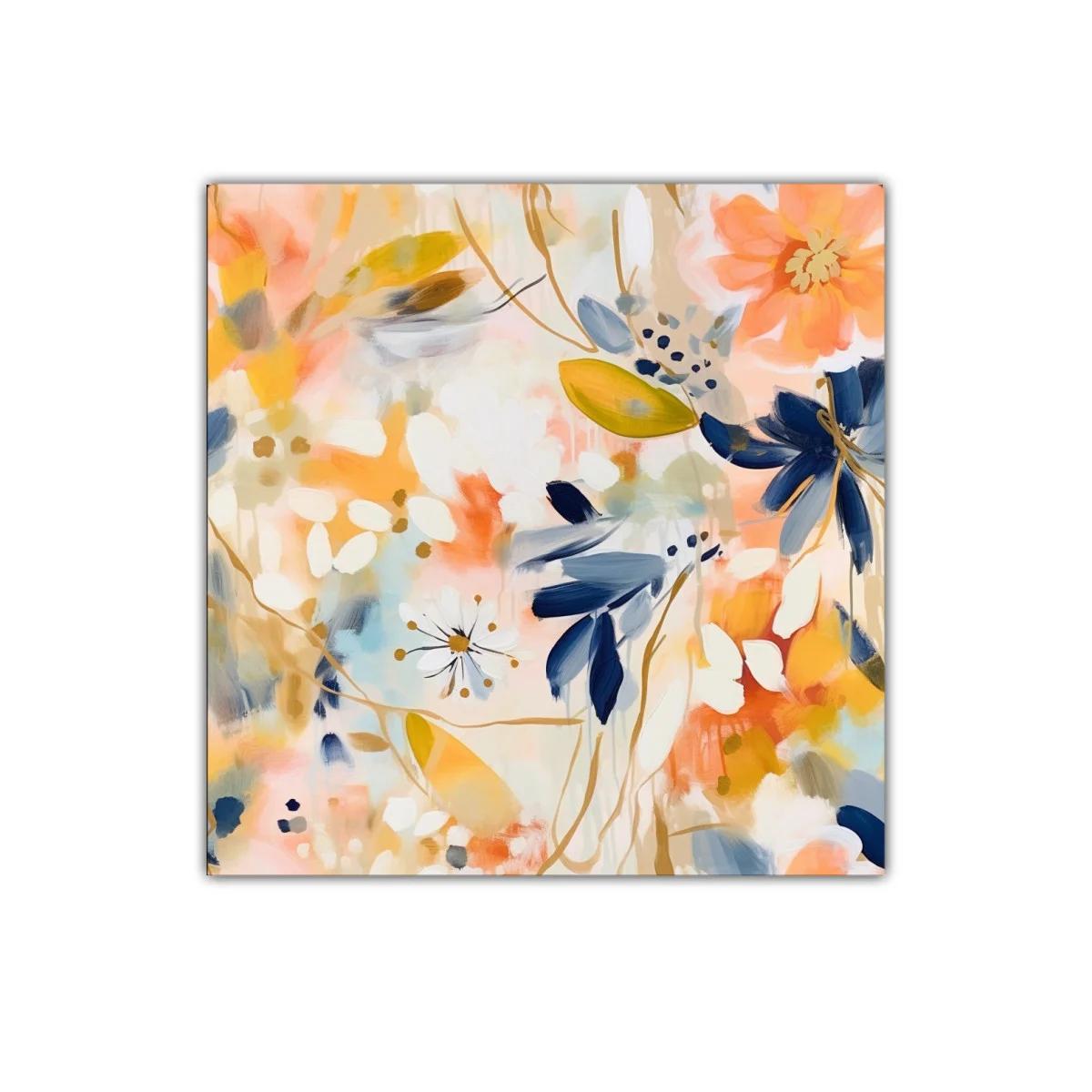 Cuadro Decorativo Flores Abstractas en Tonos Cálidos y Fríos — imagen principal