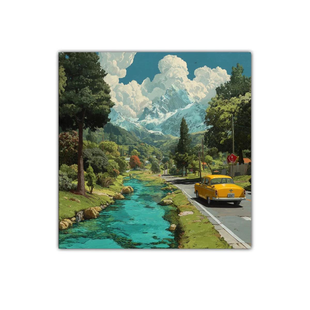 Paisaje con río turquesa y montaña nevada al fondo — imagen principal