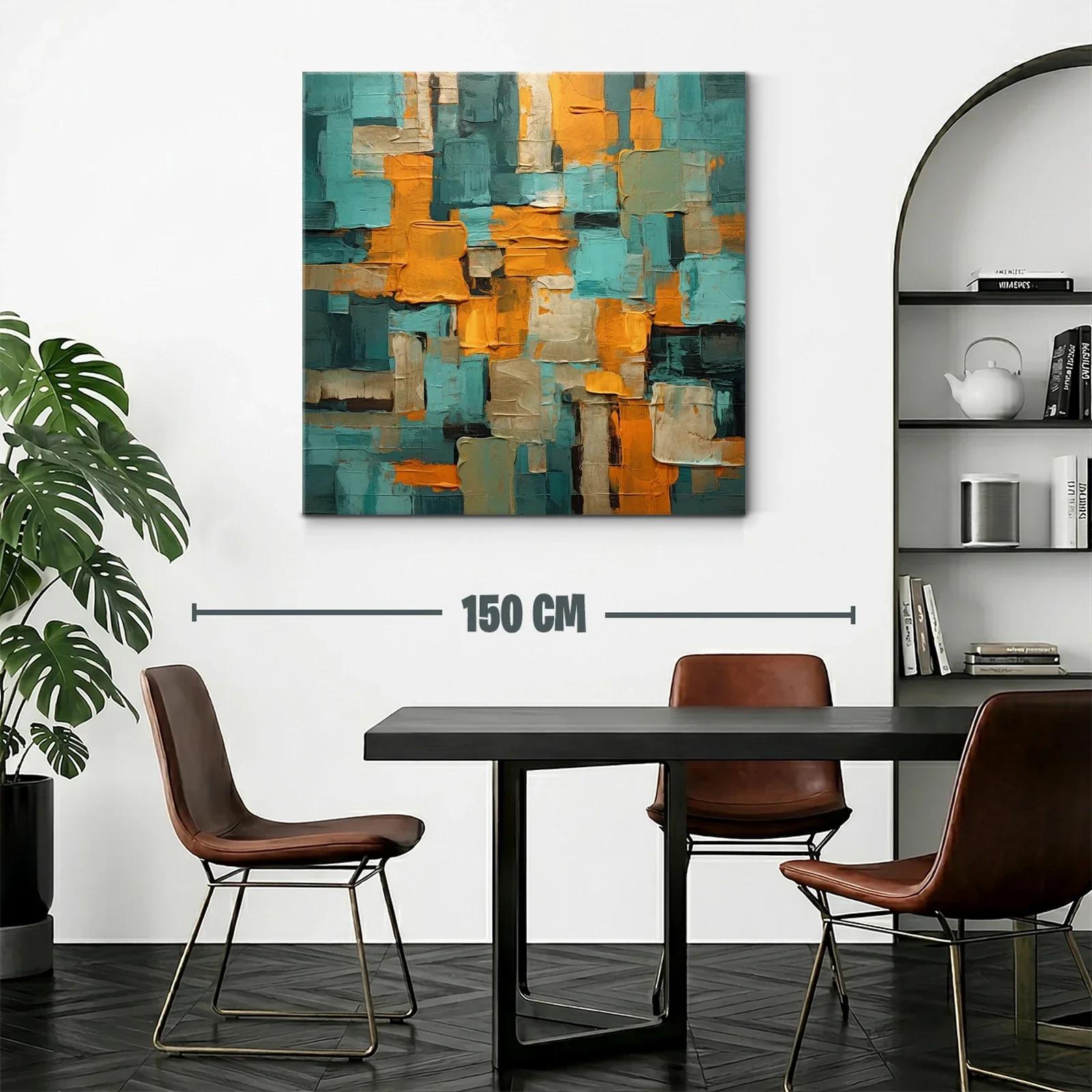 Composición abstracta con tonos cálidos y turquesa vibrante — miniatura 2