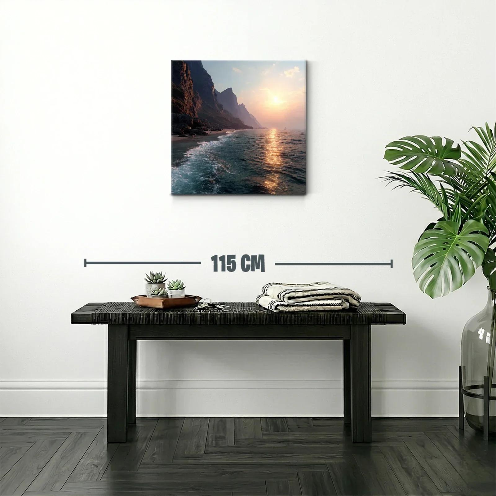 Atardecer en acantilados junto al mar tranquilo y sereno — miniatura 2