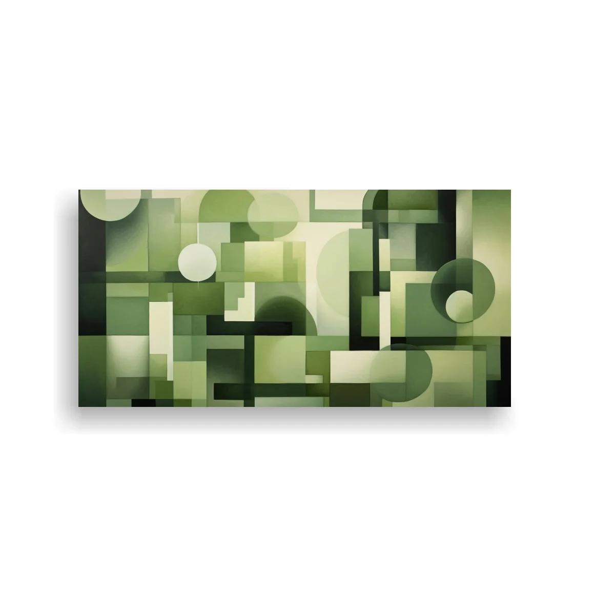 Cuadro composición geométrica abstracta en verde con transparencias