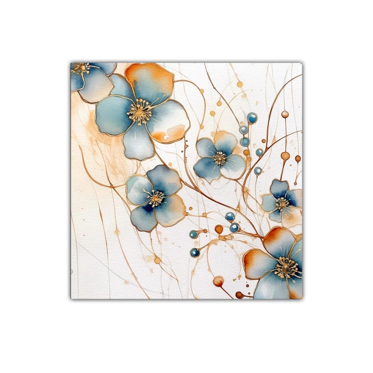 Cuadro decorativo flores azules con detalles dorados — imagen principal