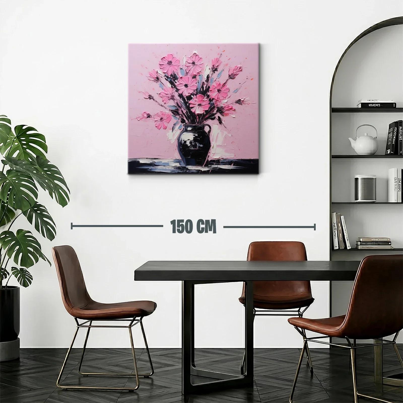 Cuadro vibrante con ramo de flores rosas sobre fondo pastel — miniatura 2