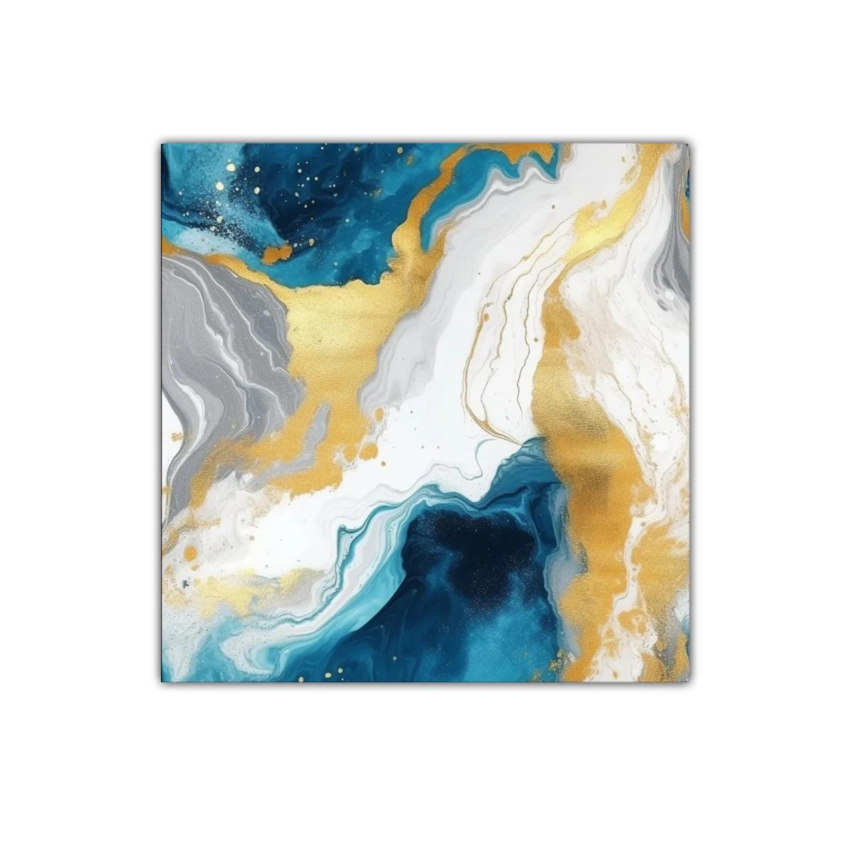 Composición abstracta con tonos dorados y azules intensos