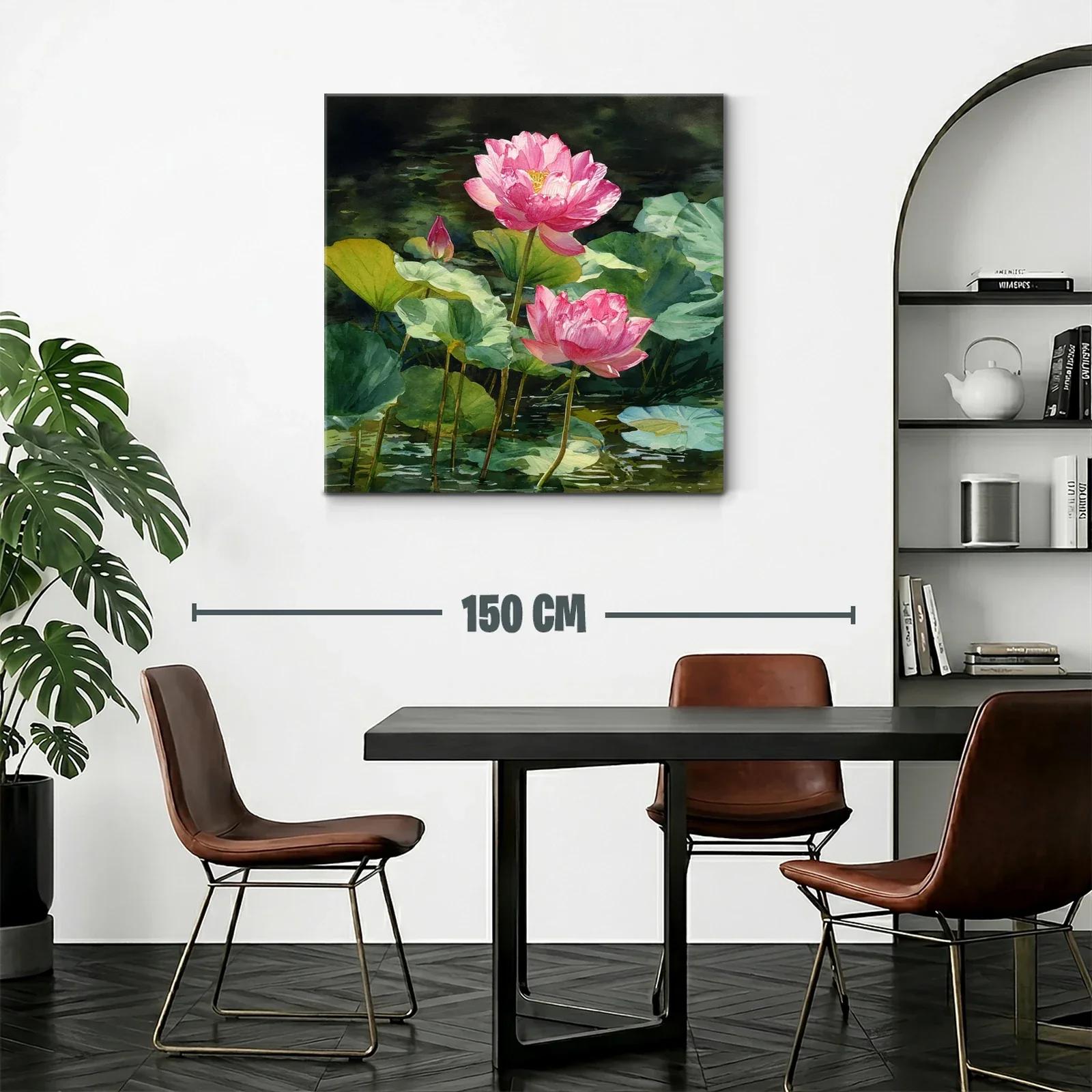 Flores de loto rosas sobre agua verde en calma — miniatura 2