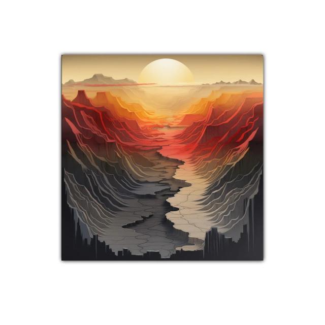 Atardecer en cañón con tonos cálidos y contrastes intensos