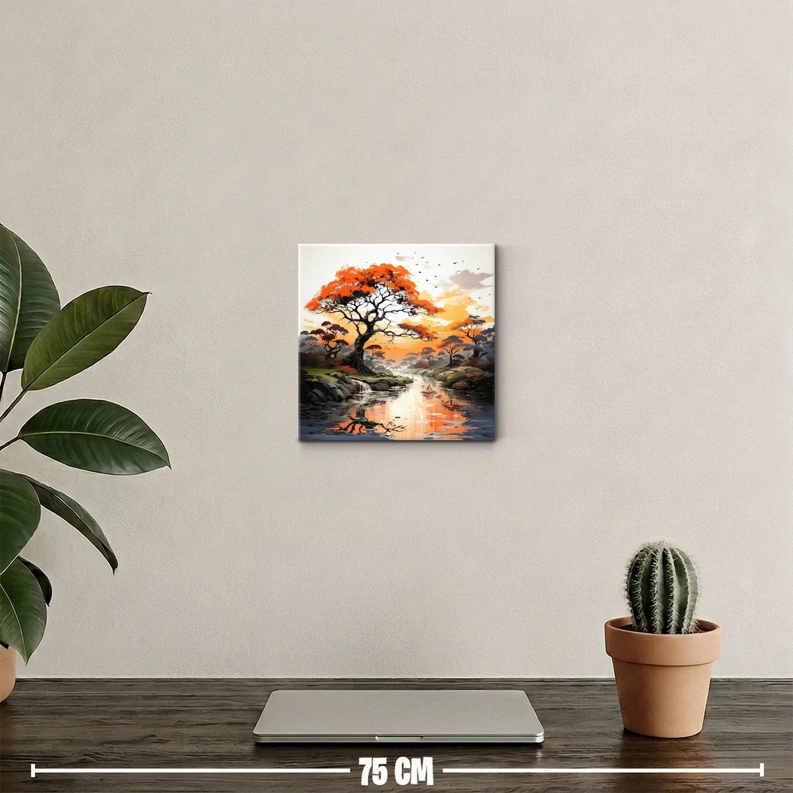 Paisaje de árboles al atardecer con reflejos en el agua — miniatura 2
