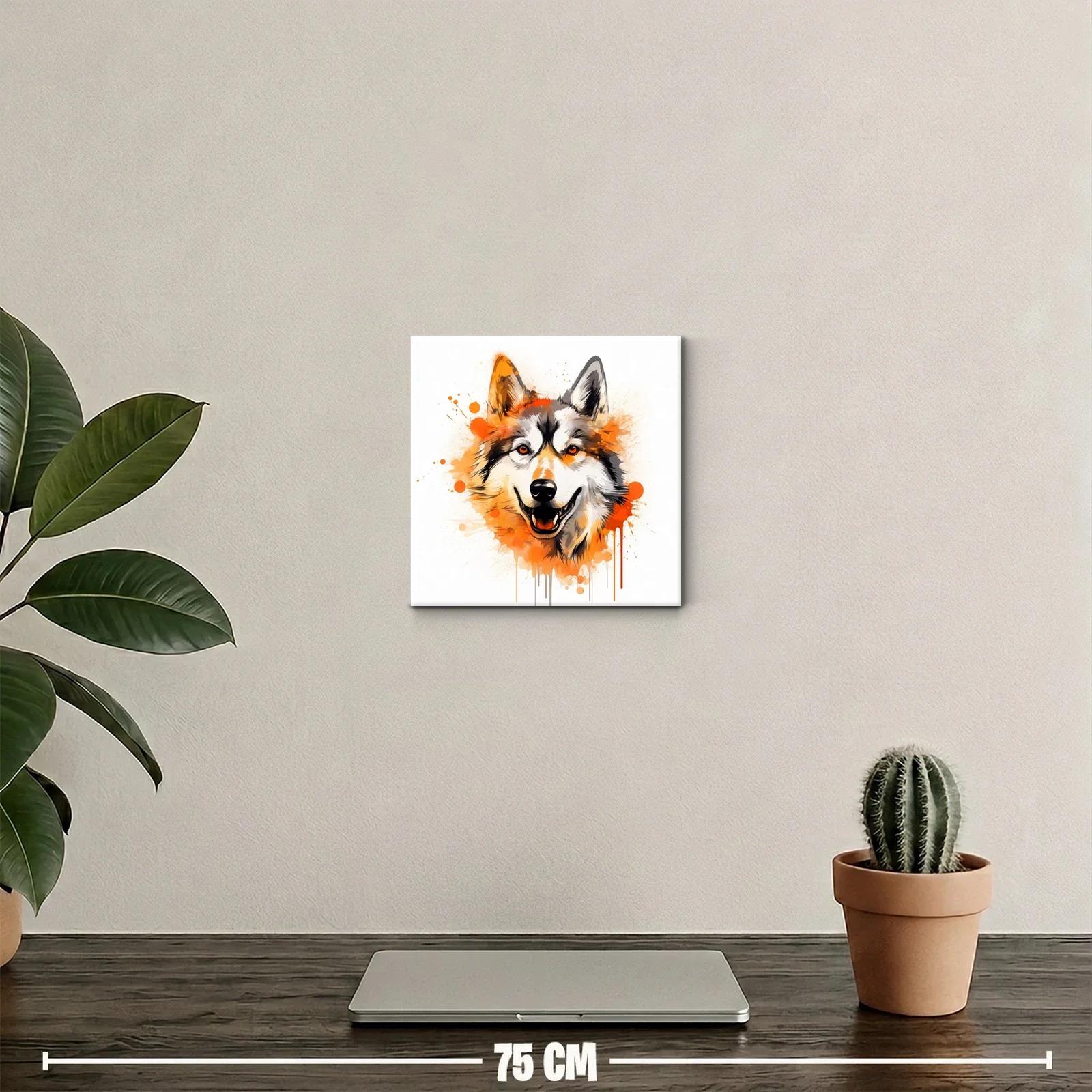 Cuadro moderno con ilustración vibrante de lobo sonriente — miniatura 2
