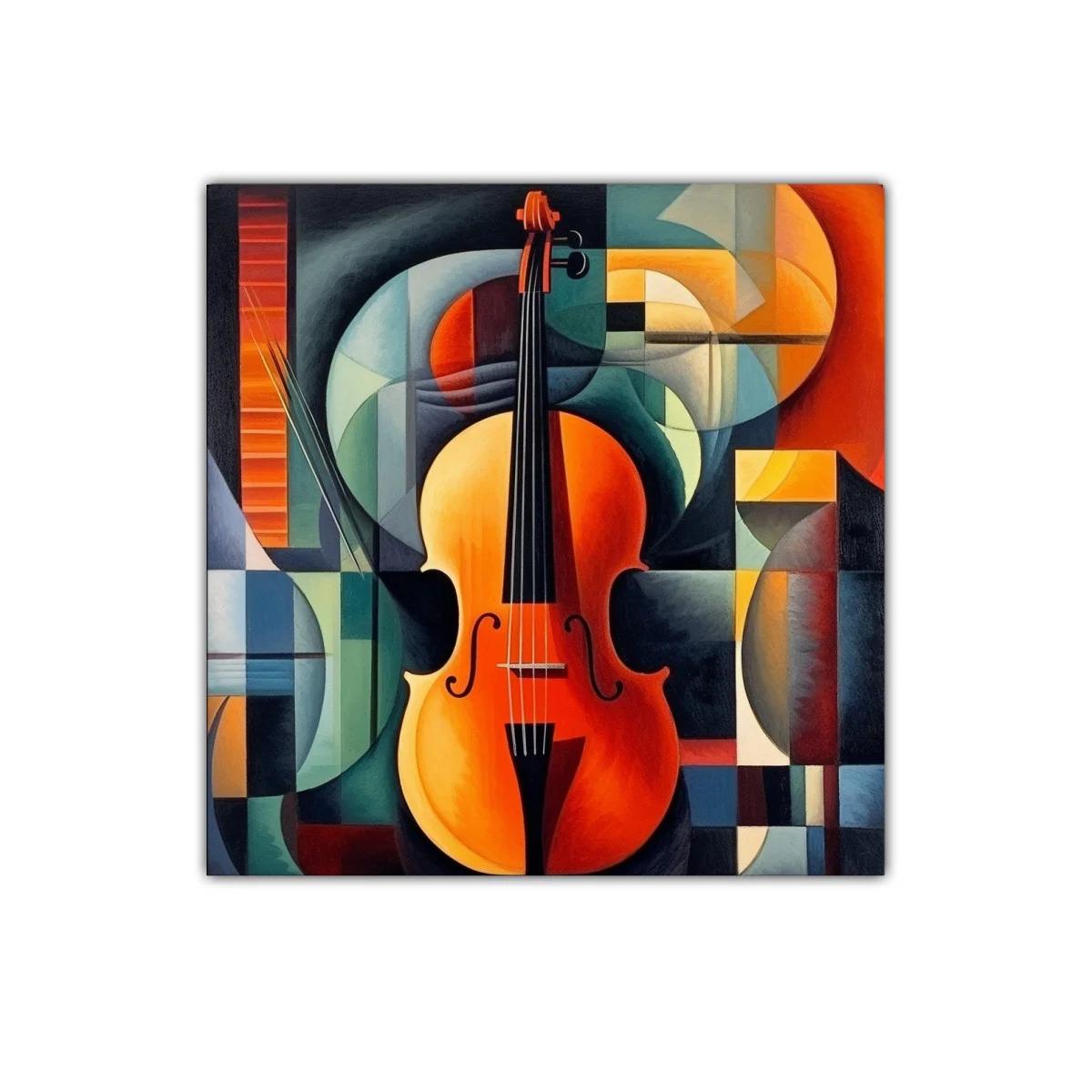 Cuadro decorativo con violonchelo en estilo cubista colorido — imagen principal