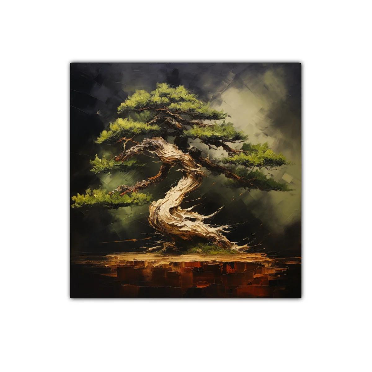 Elegante cuadro de árbol bonsái en tonos tierra y verdes — miniatura 1