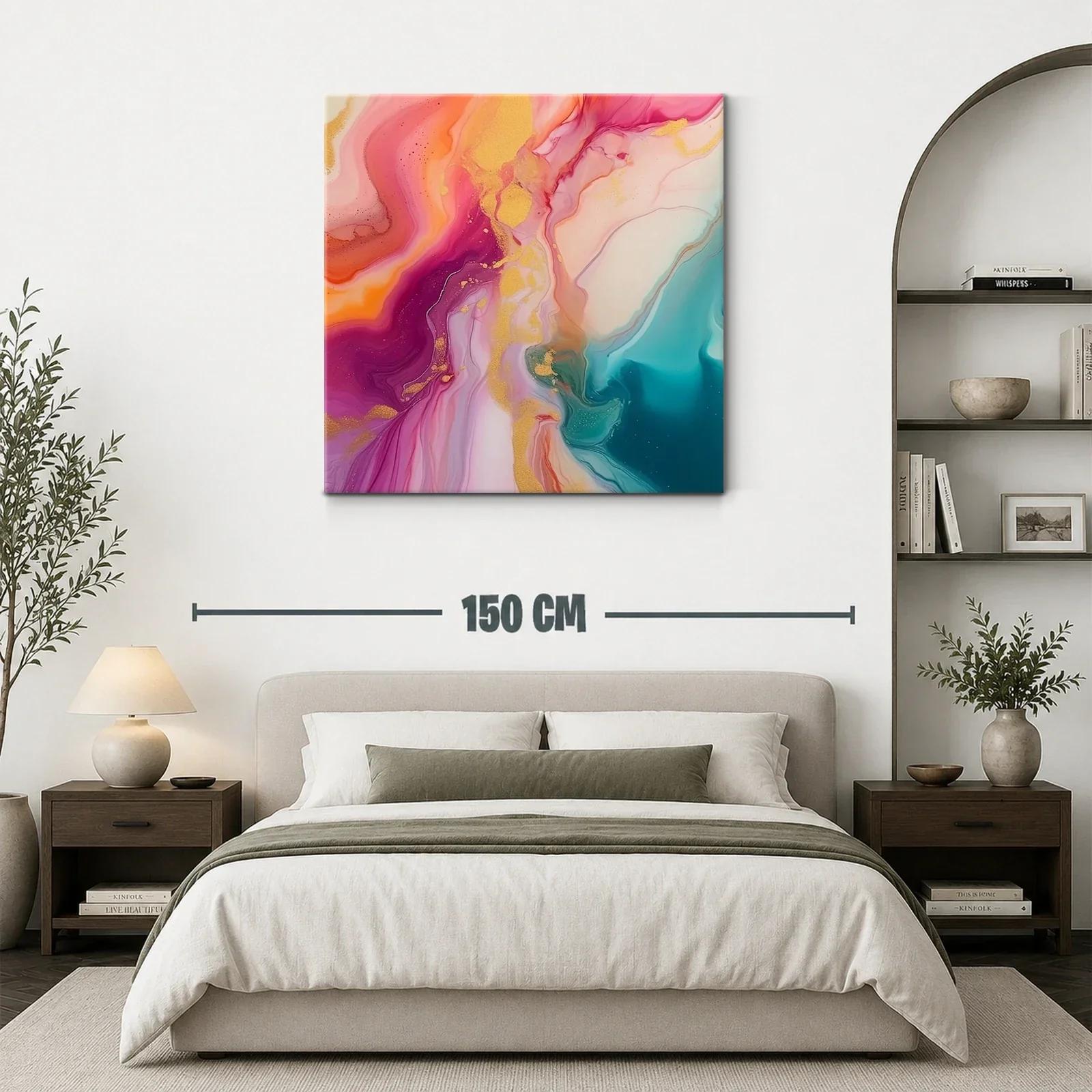 Cuadro abstracto con vibrantes tonos rosas y azul turquesa — miniatura 3