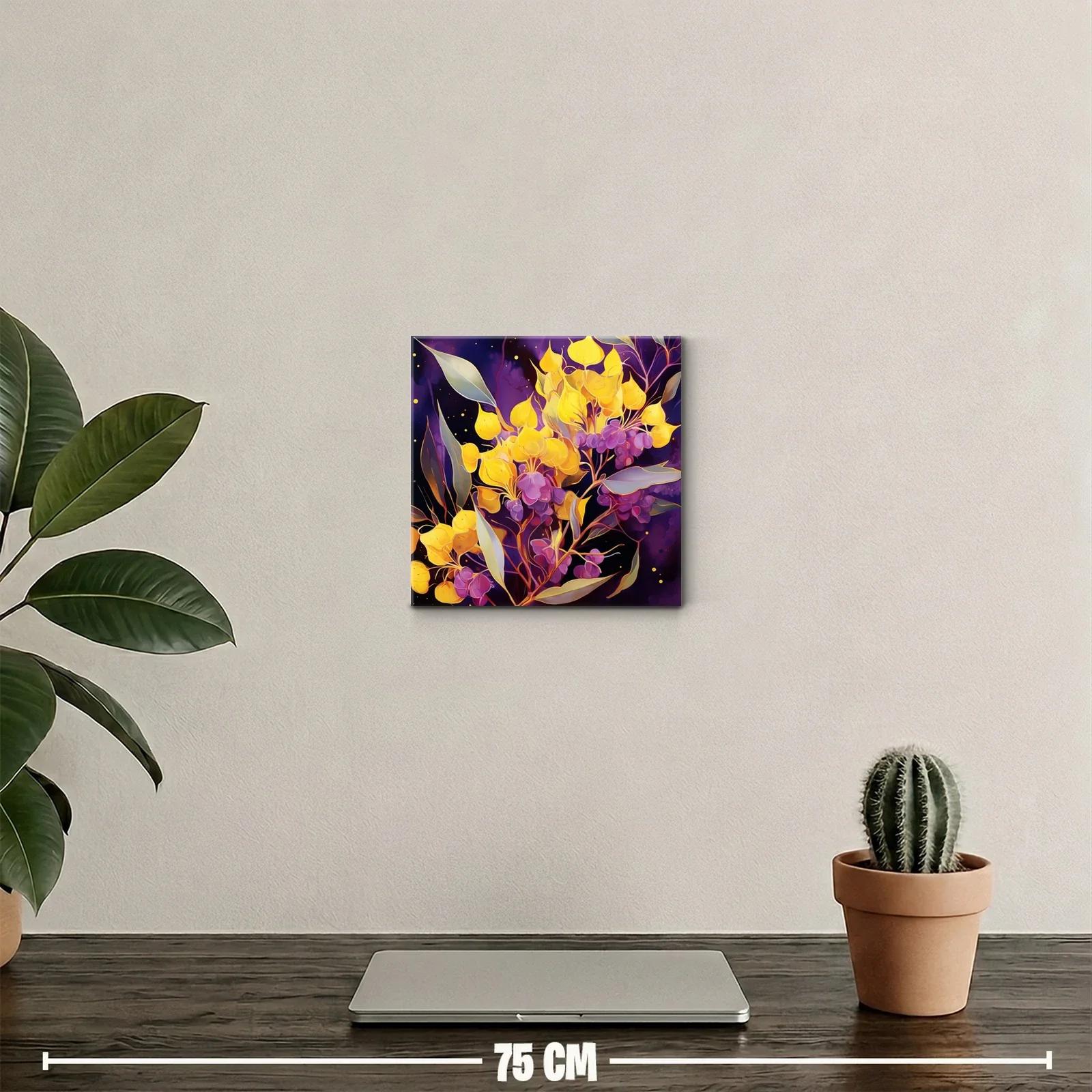 Cuadro decorativo con flores en tonos amarillos y morados — miniatura 2