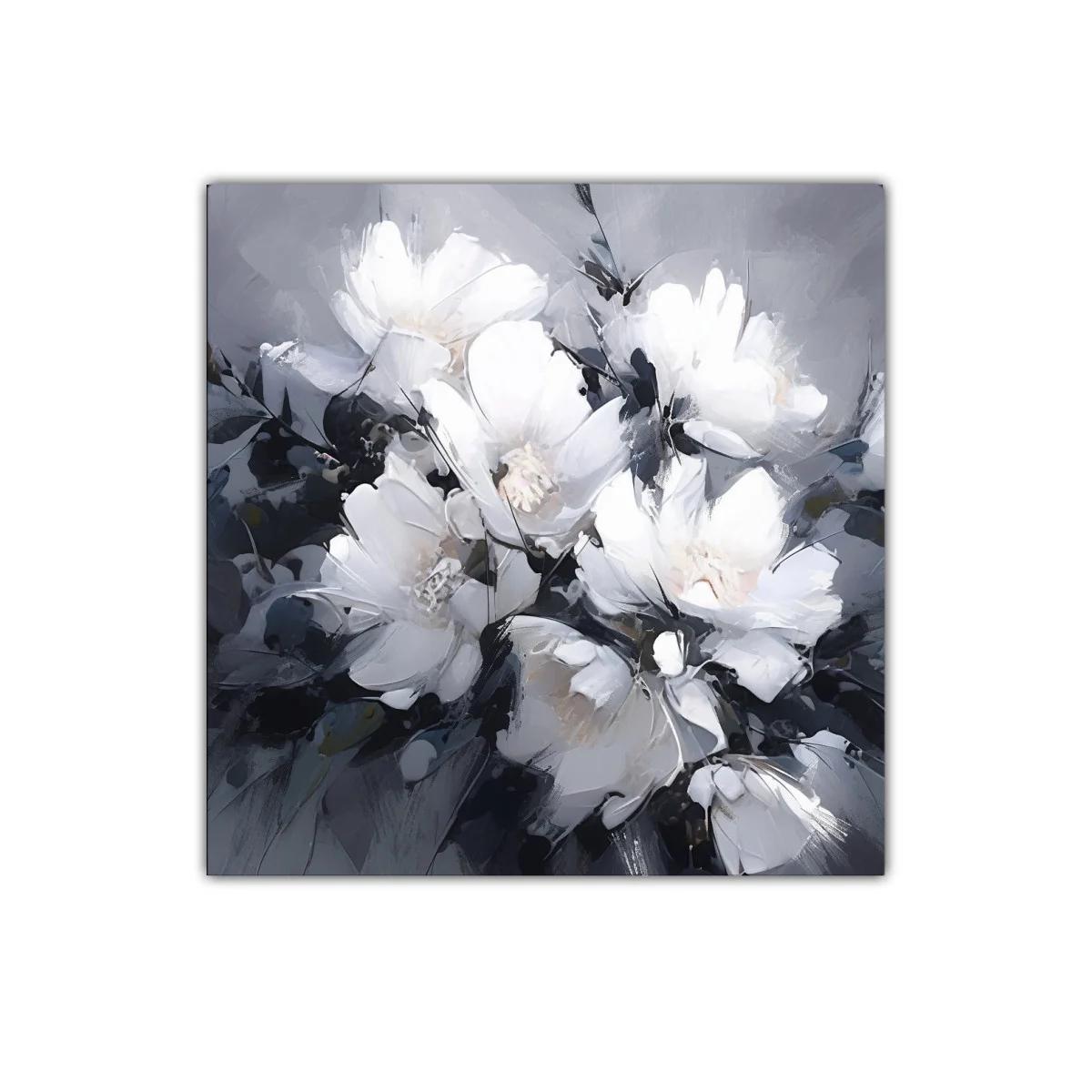 Cuadro decorativo con flores blancas y tonos grises elegantes — imagen principal