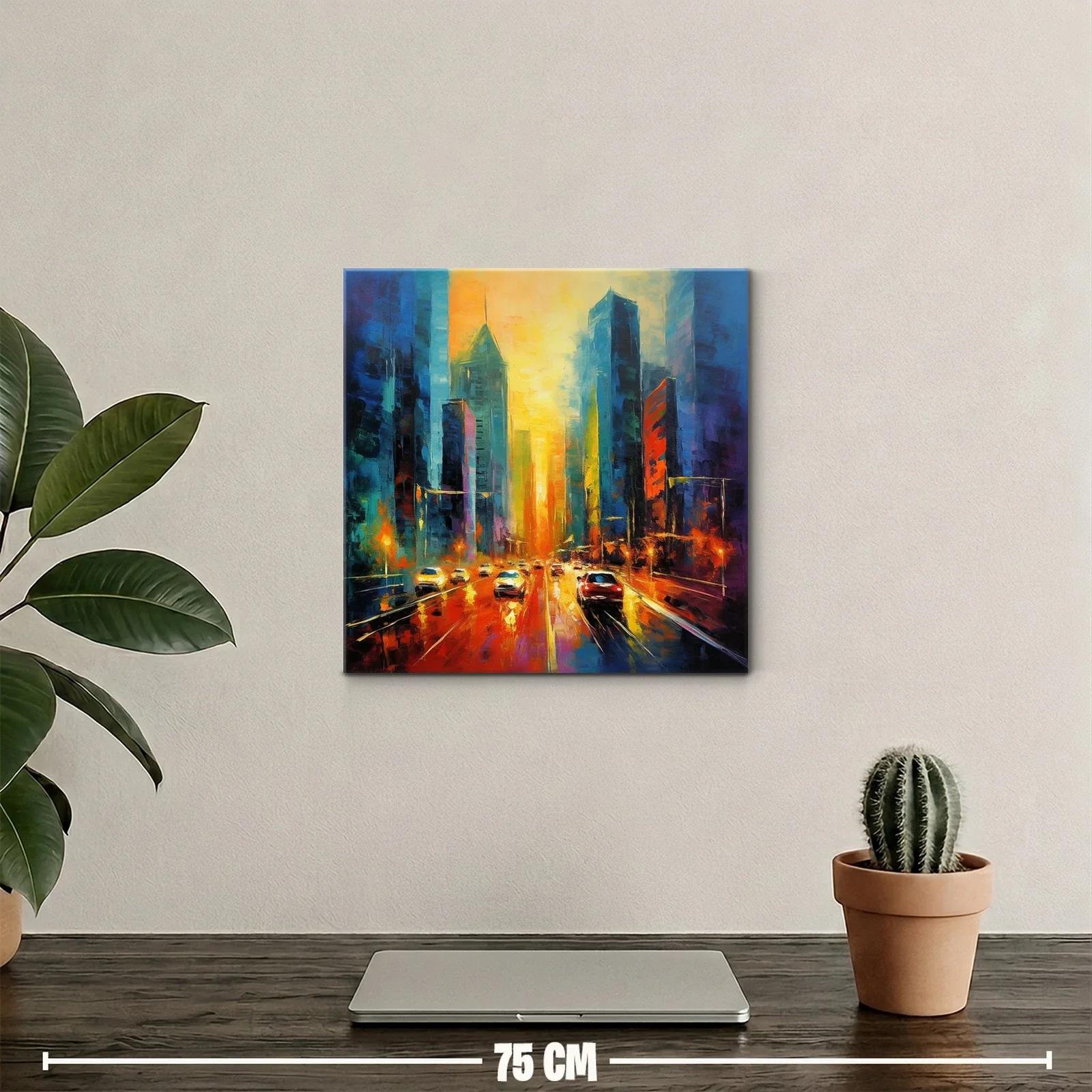 Atardecer vibrante en ciudad urbana con tráfico iluminado — miniatura 2