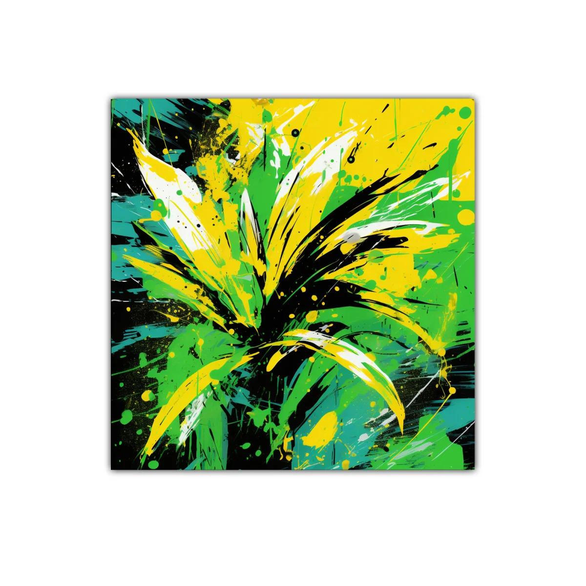 Cuadro abstracto con explosión de verdes y amarillos vibrantes — imagen principal