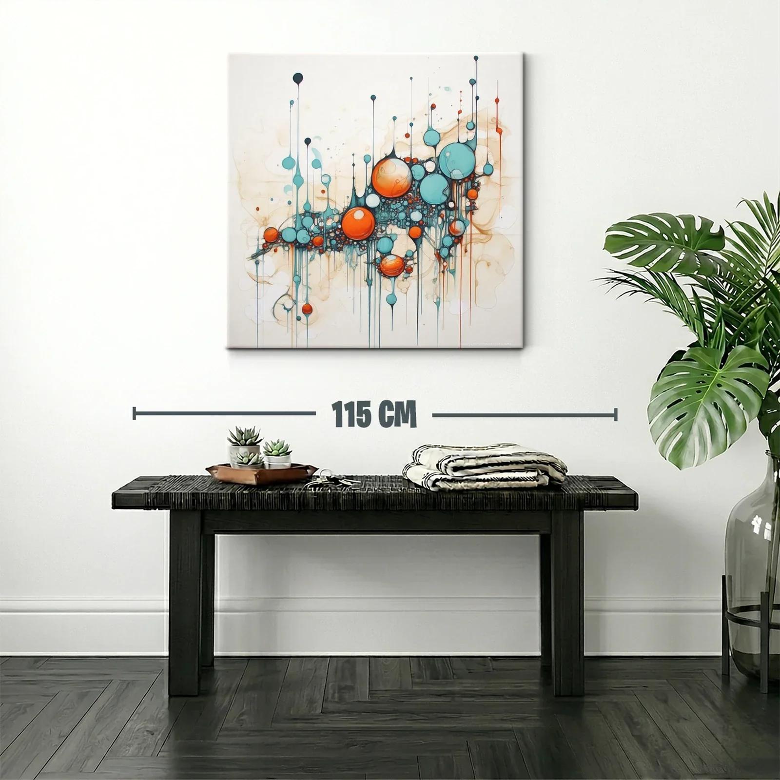 Cuadro abstracto con esferas en tonos azules y naranjas — miniatura 2