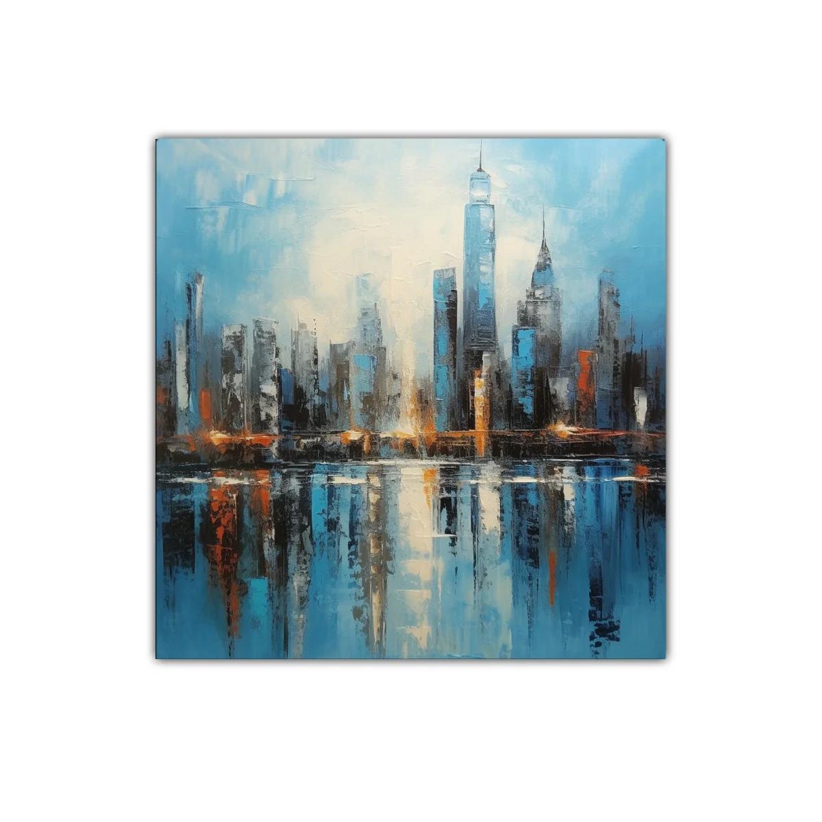 Cuadro panorámico moderno con ciudad reflejada en agua — imagen principal