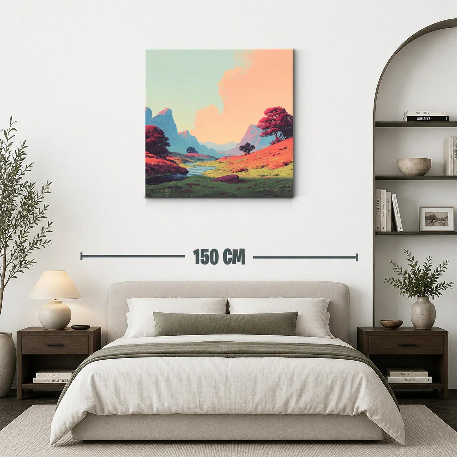 Paisaje sereno con colinas y río bajo cielo pastel — miniatura 3