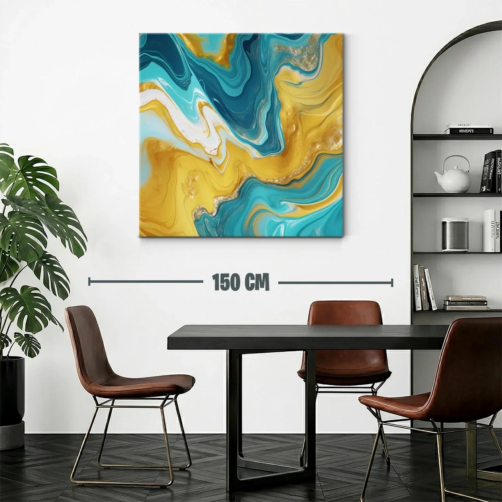 Abstracto fluido en tonos dorados y azules vibrantes — miniatura 2