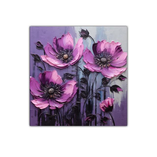Cuadro decorativo con flores en tonos morados vibrantes