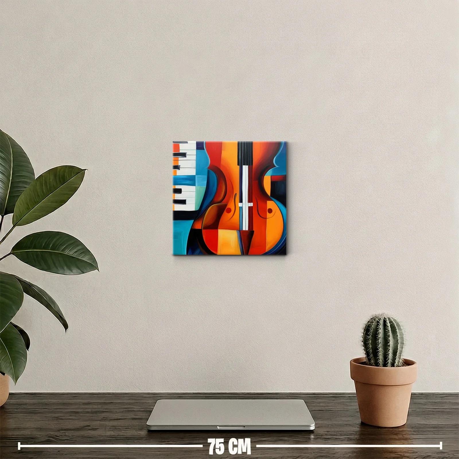 Arte vibrante con guitarra y piano en tonos cálidos y fríos — miniatura 2