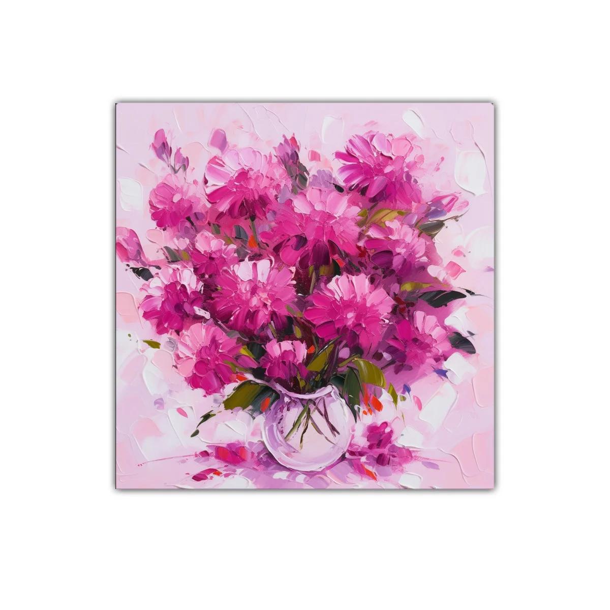 Cuadro floral con vibrantes tonos rosas y lilas