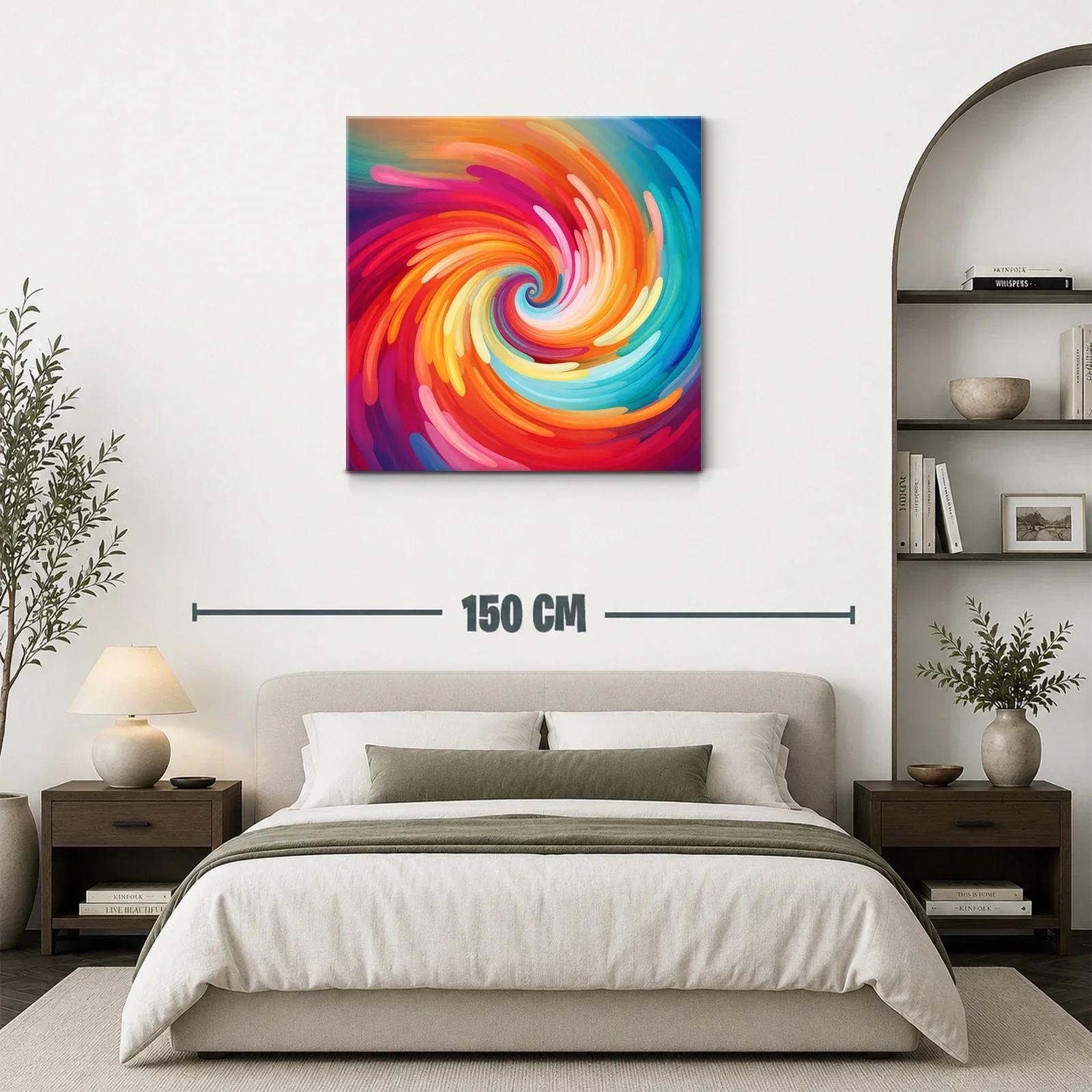 Cuadro abstracto espiral vibrante en tonos cálidos y fríos — miniatura 3