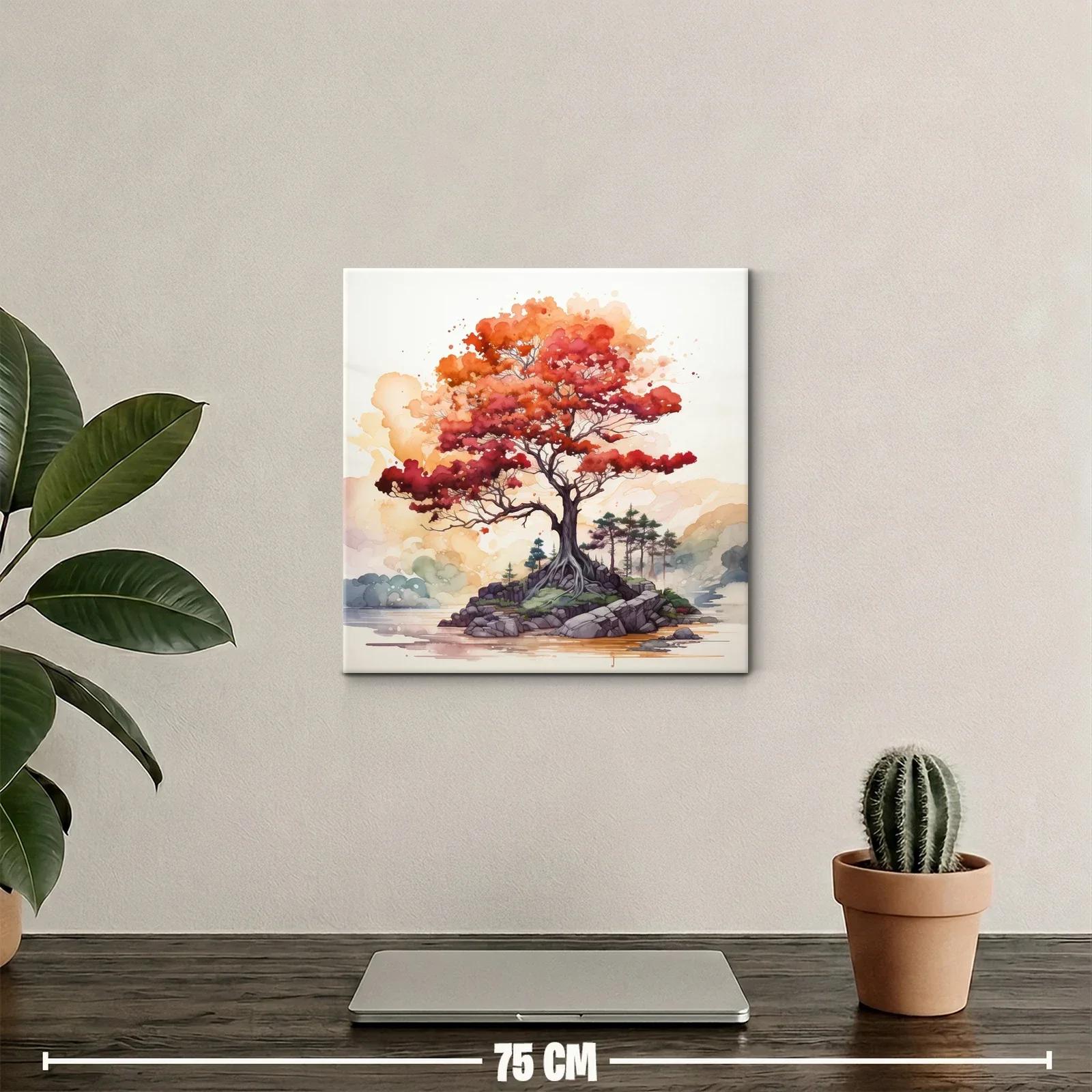 Árbol rojizo en isla junto a un lago sereno — miniatura 2