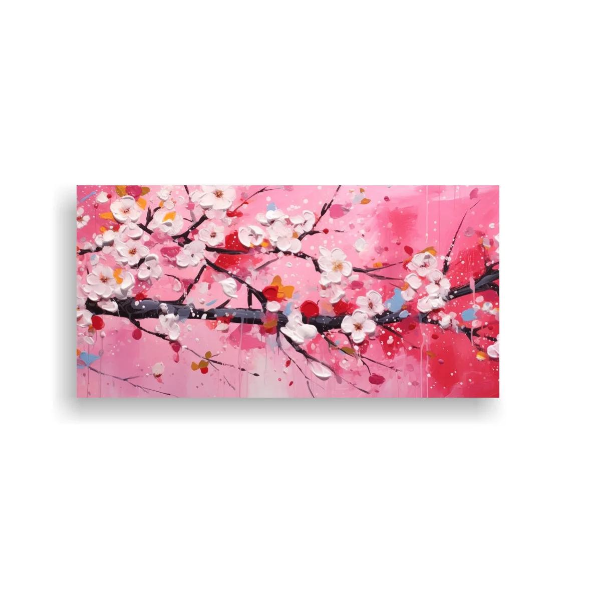 Cuadro rama de flores de cerezo con centros amarillos