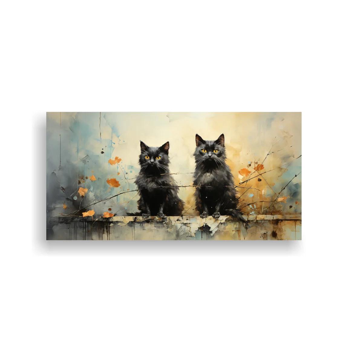 Cuadro dos gatos negros de pelo largo