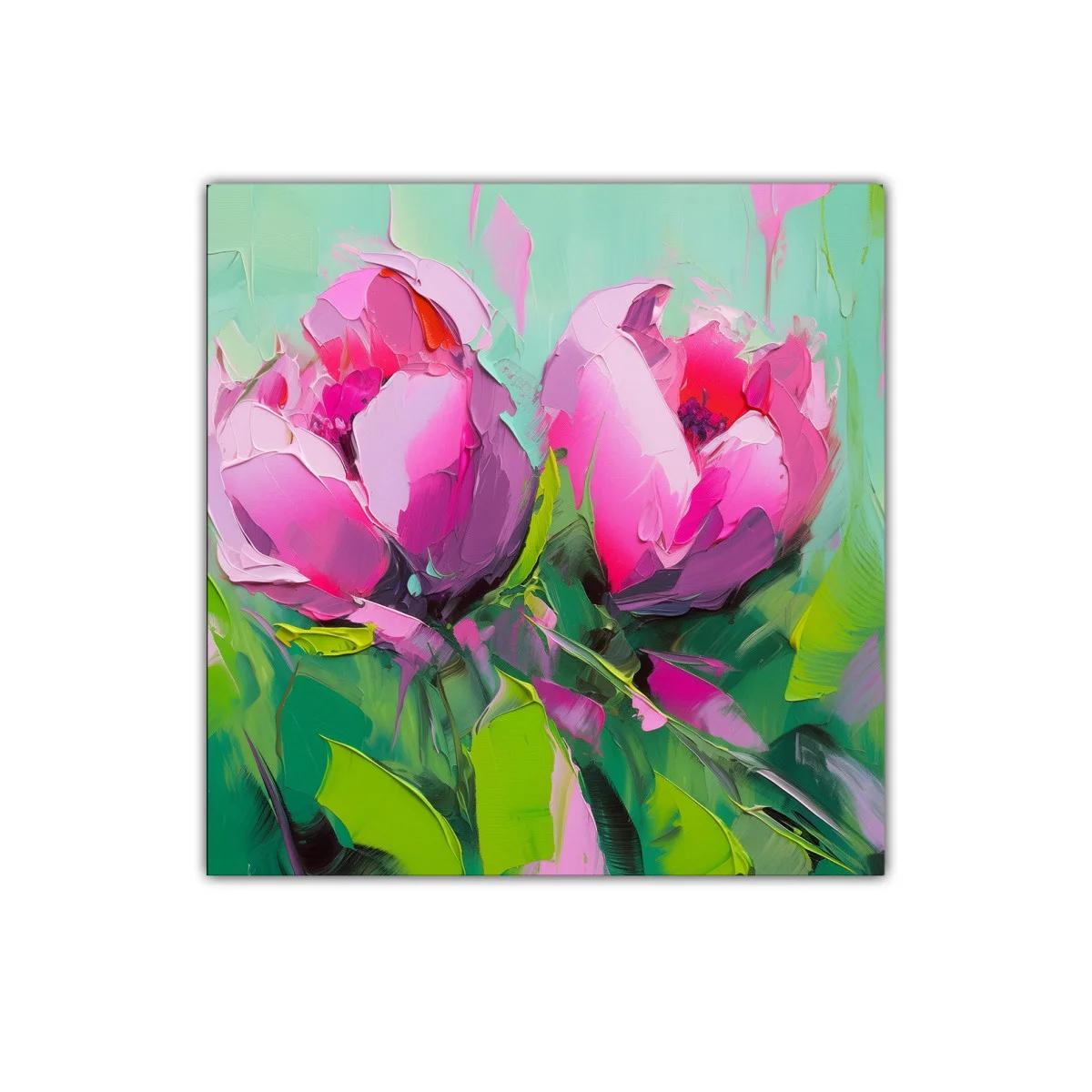 Cuadro decorativo con flores en tonos rosas vibrantes