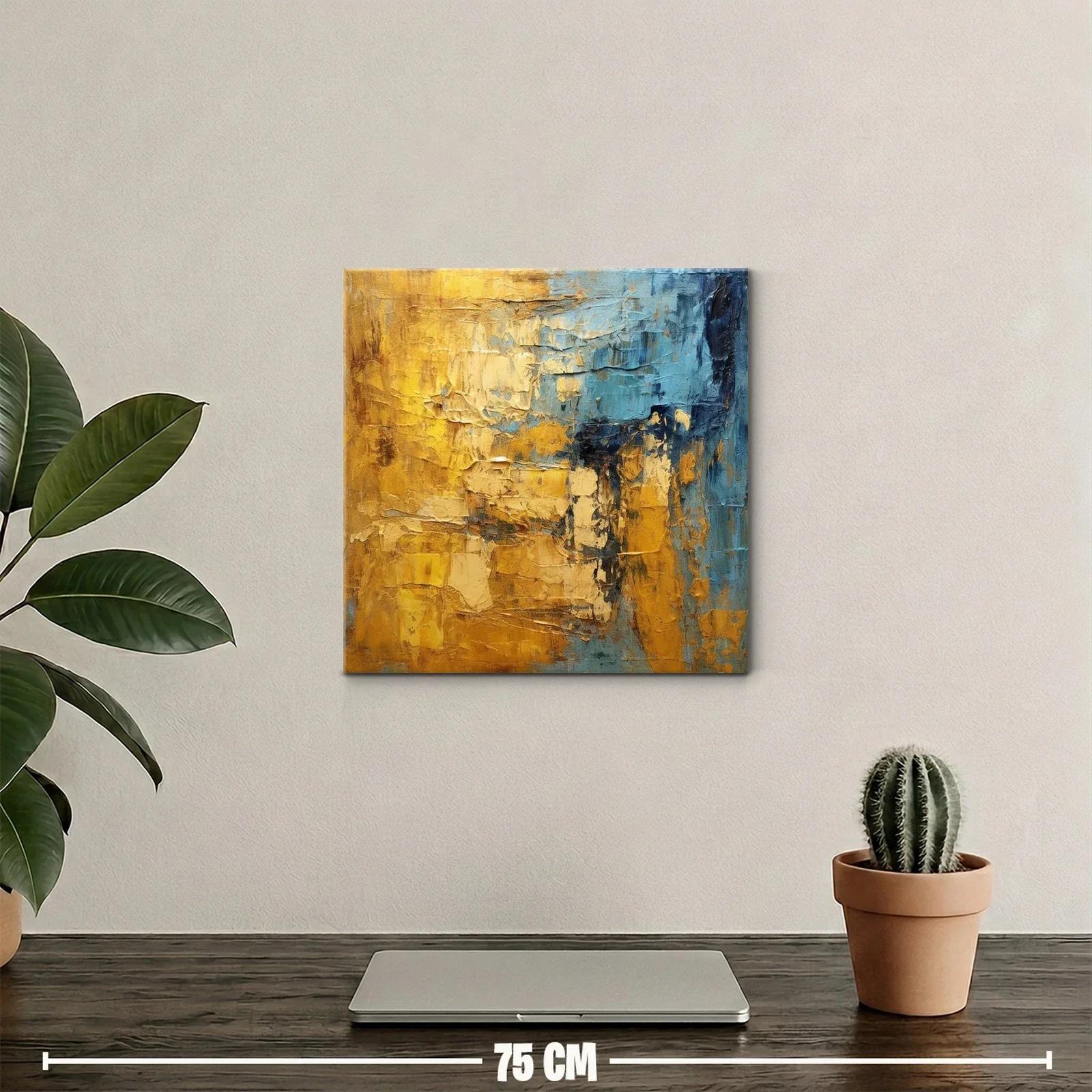 Cuadro abstracto con texturas y tonos dorados y azules — miniatura 2