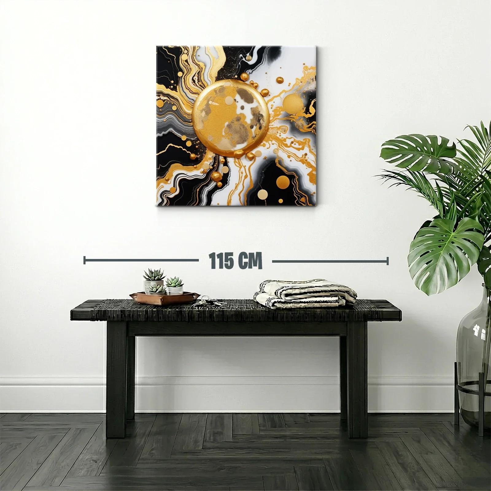 Cuadro abstracto con motivos dorados y negros modernos — miniatura 2