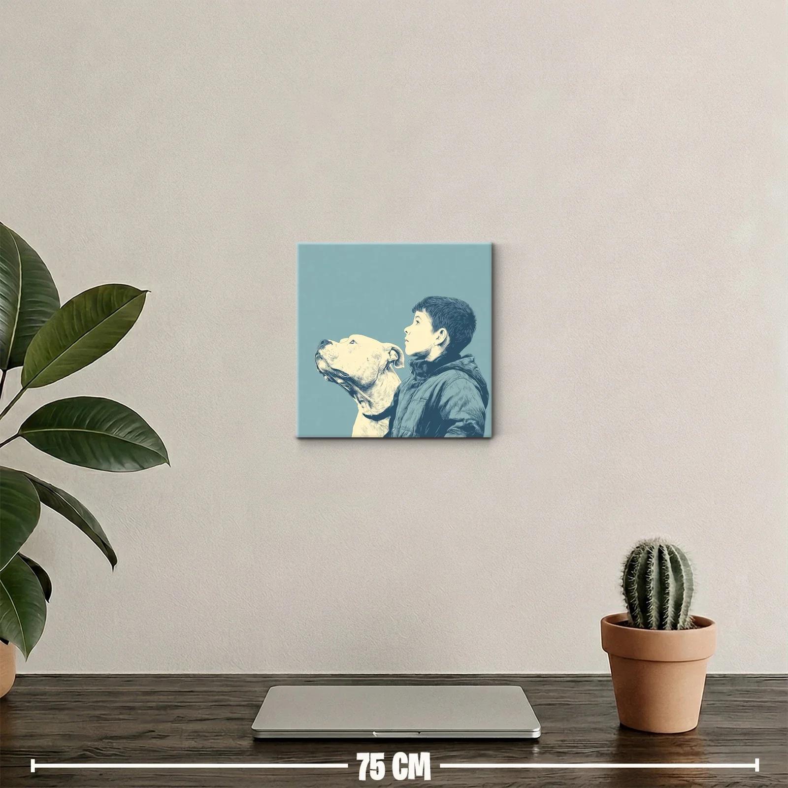Retrato sereno de niño y perro en tonos azules suaves — miniatura 2