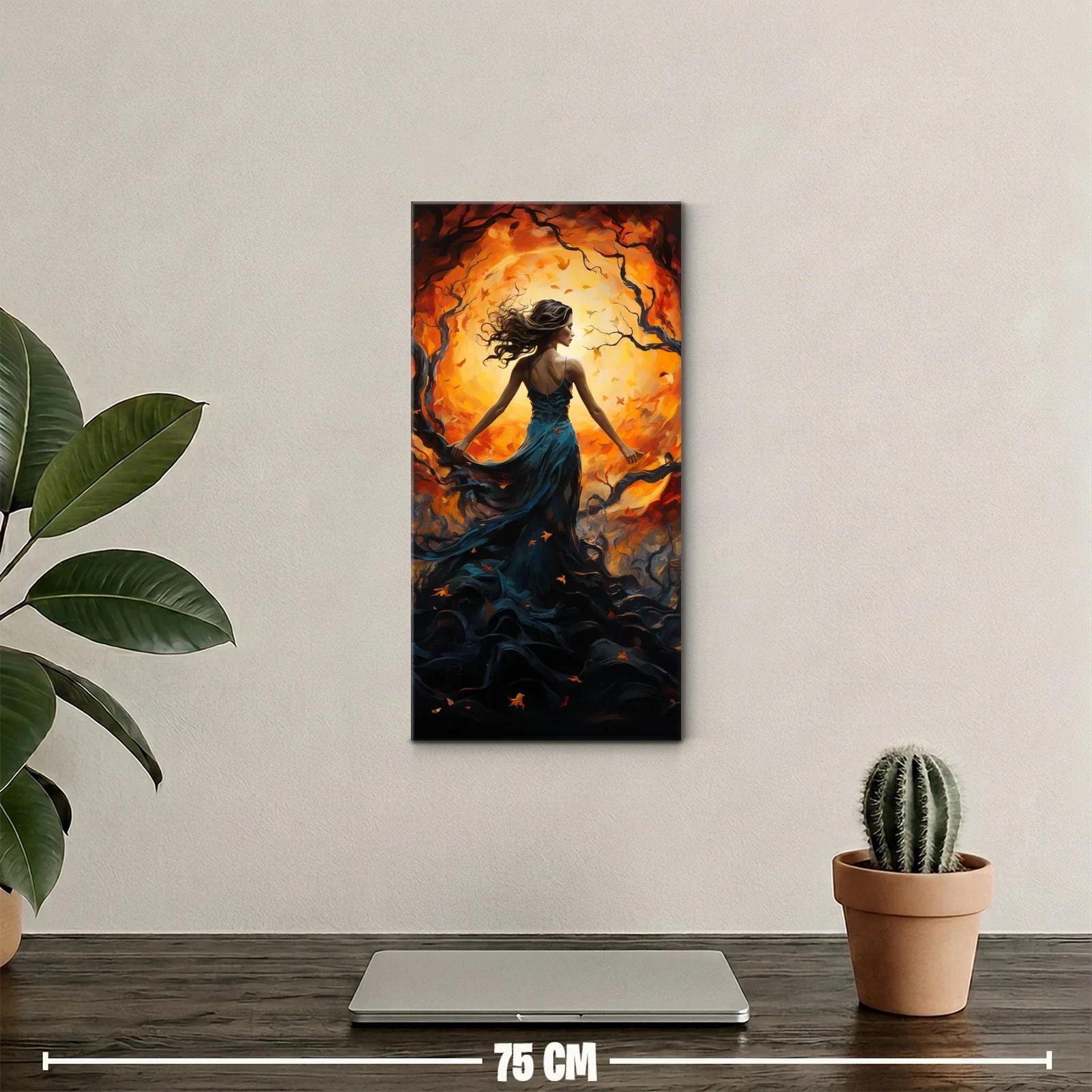 Cuadro mujer de espaldas entre árboles oscuros — miniatura 2