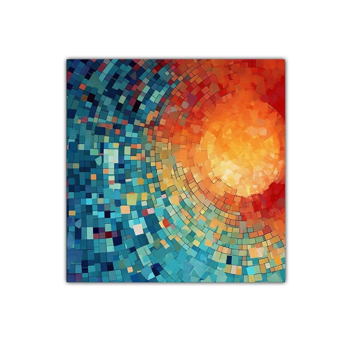 Cuadro abstracto con patrones circulares en tonos cálidos y fríos — imagen principal
