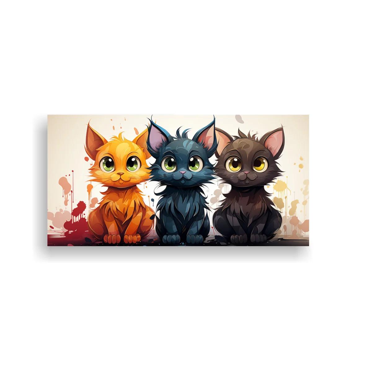 Cuadro tres gatitos con colas enrolladas