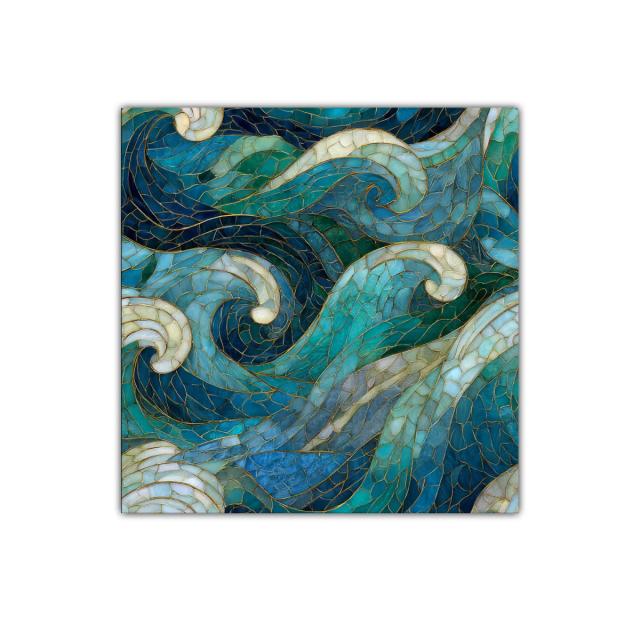 Cuadro decorativo con diseño de olas sobre tonos azules y verdes