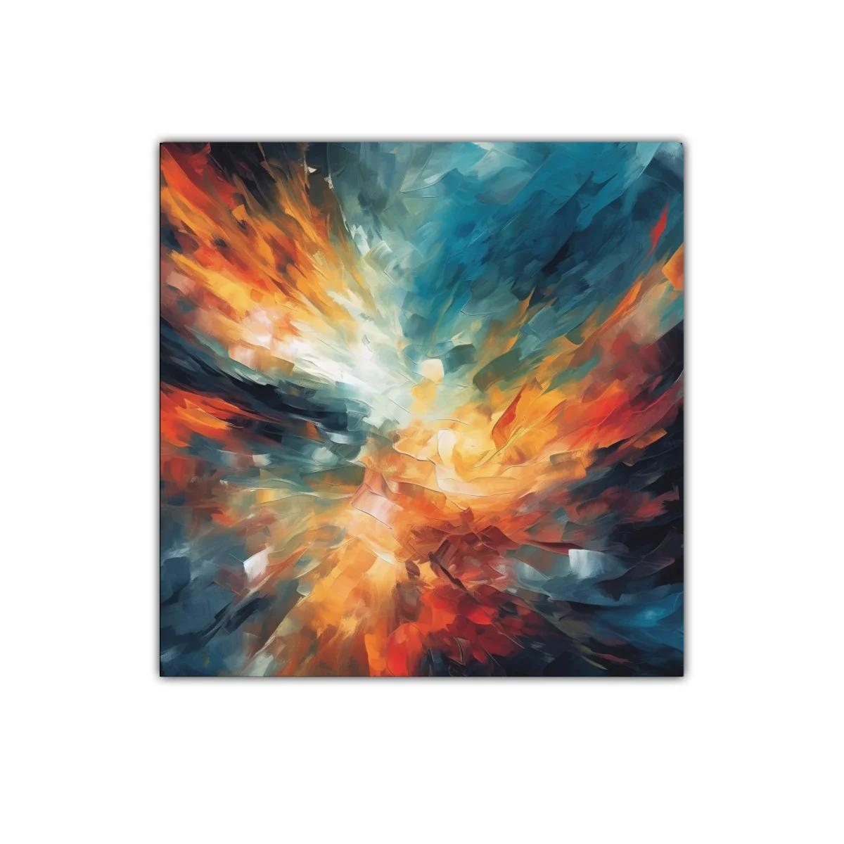 Cuadro abstracto con explosión de colores cálidos y fríos
