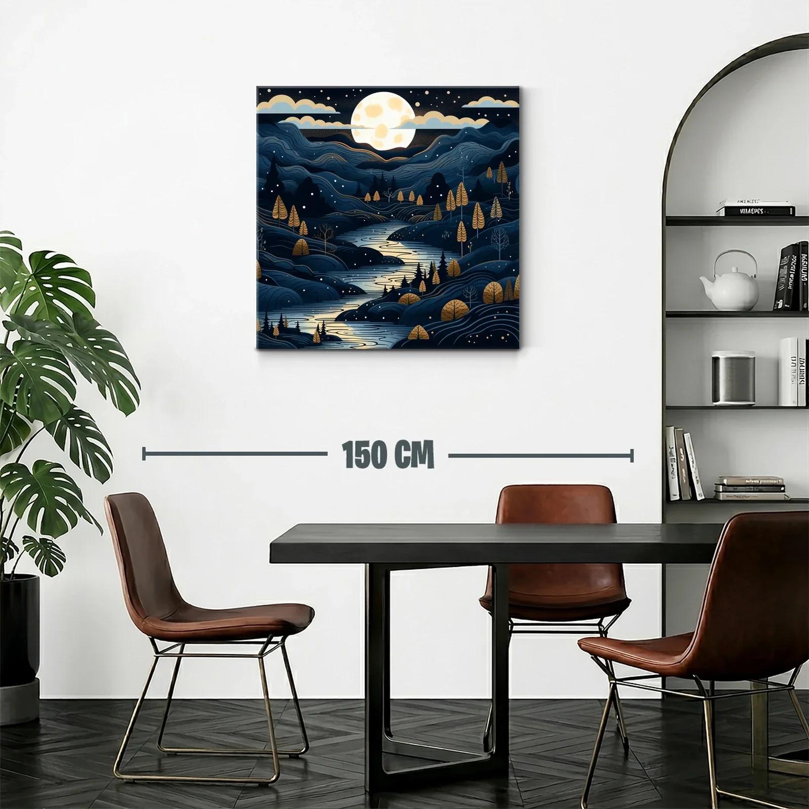 Paisaje nocturno con río y luna llena iluminando el valle — miniatura 2