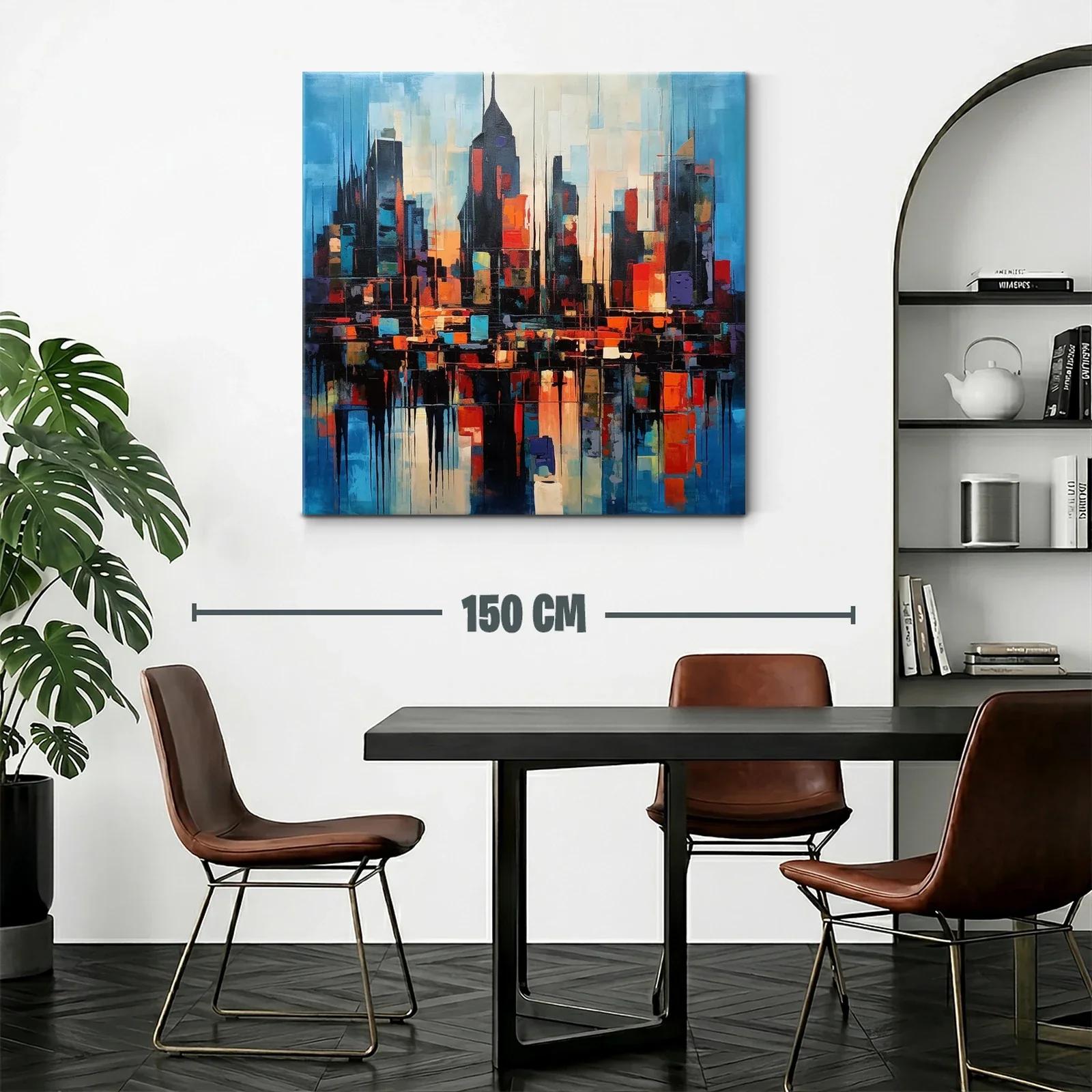 Ciudad abstracta con vibrantes tonos cálidos y fríos al atardecer — miniatura 2