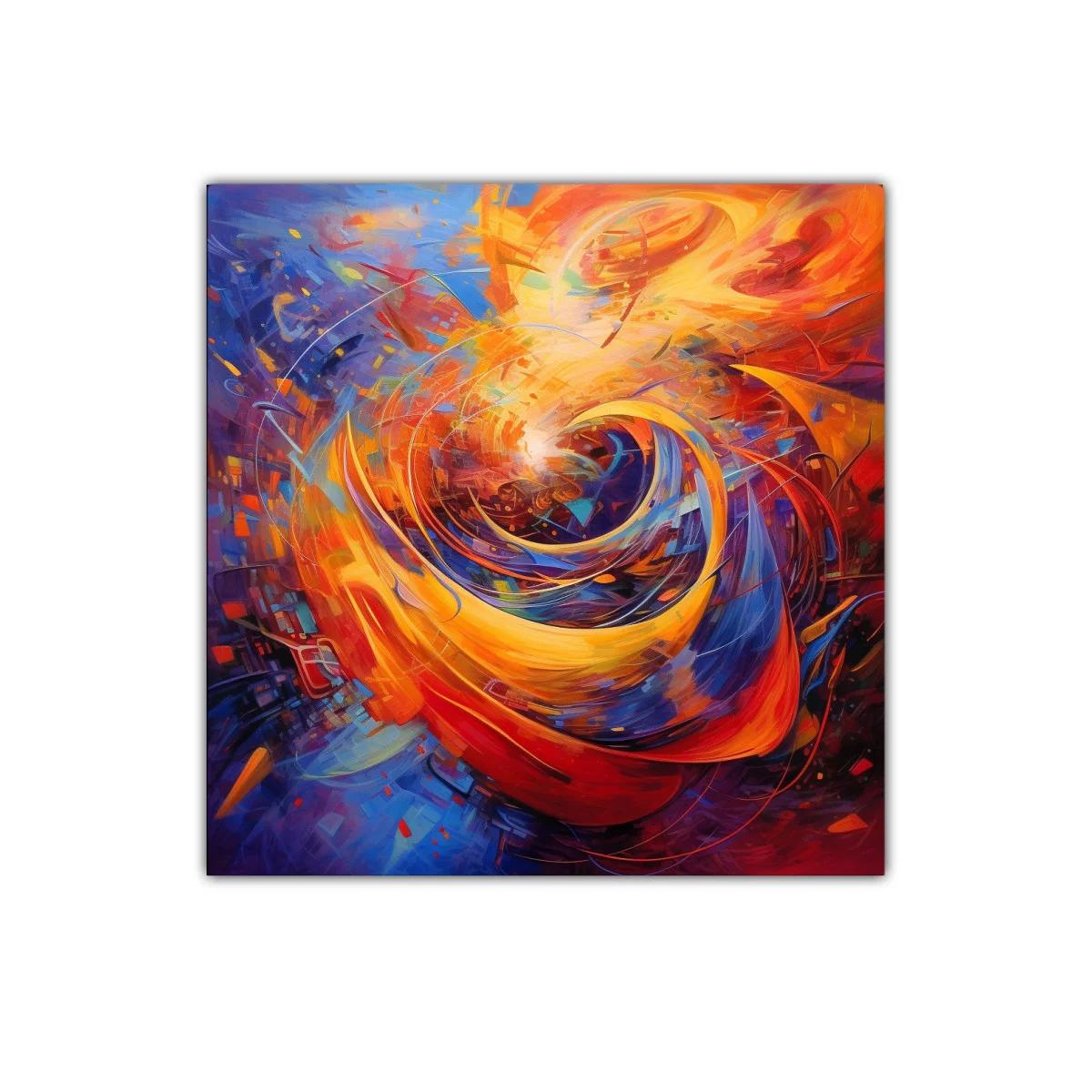 Cuadro abstracto con explosión de colores cálidos y fríos