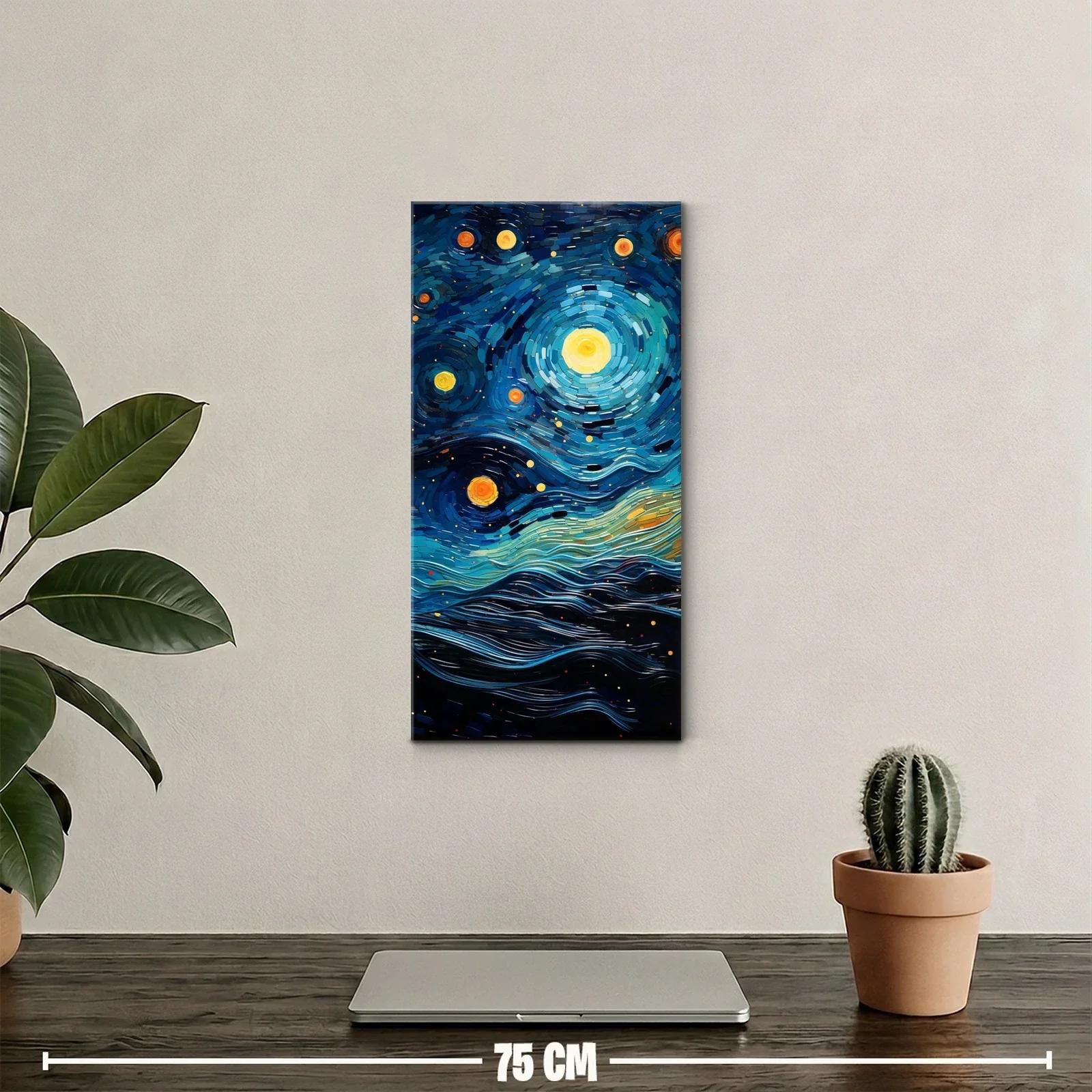 Cuadro luna llena con cielo en espiral y ondas doradas — miniatura 2